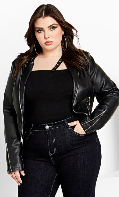 Cropped Biker Jacket - black