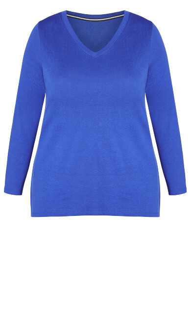 V Neck Long Sleeve Top - indigo blue