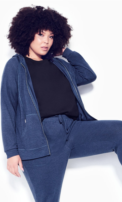 Plus Size Plain Hacci Jacket - navy