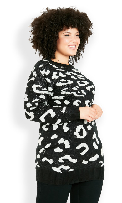 Leopard Longline Sweater -black