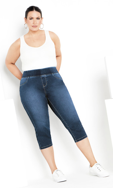 Plus Size Butter Denim Pull On Crop Jean - mid wash