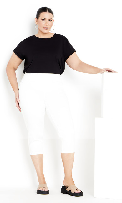 Plus Size Butter Denim Pull On Crop Jean - white