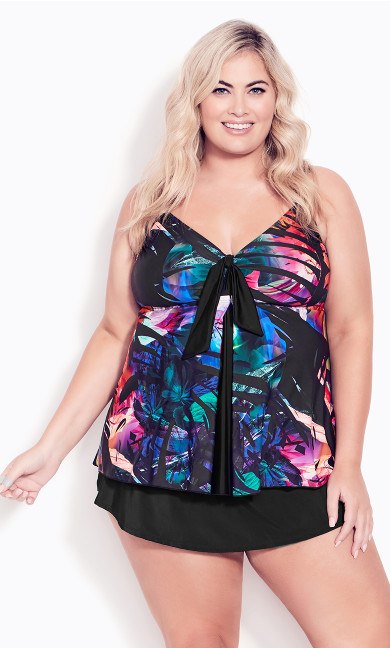 Plus Size Flare Knit Skirtini - black