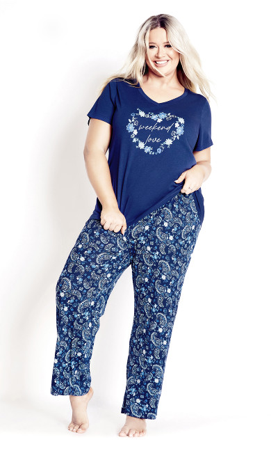 Plus Size Weekend Love Sleep Top - Navy