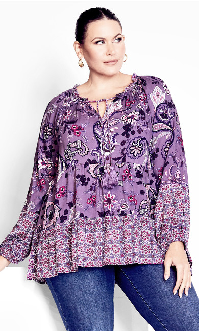 Imari Spliced Top - Purple Paisley Swirl