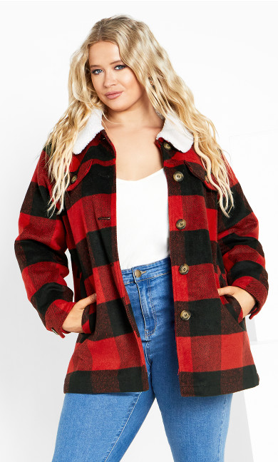 Faux Wool Plaid Jacket - black