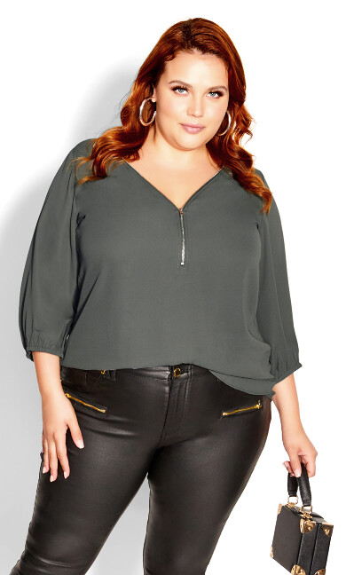 Sexy Fling Elbow Sleeve Top - deep sage