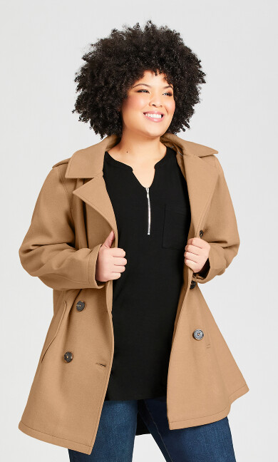 Plus Size Faux Wool Peacoat - camel