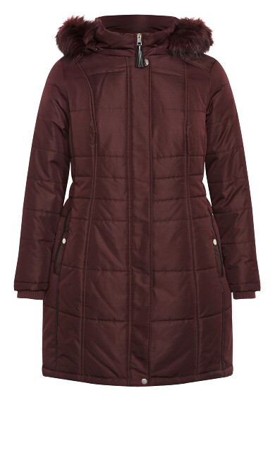 Side Belt Puffer Coat - wine