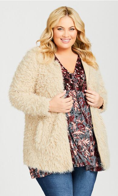 Plus Size Lotus Fluffy Jacket - cream