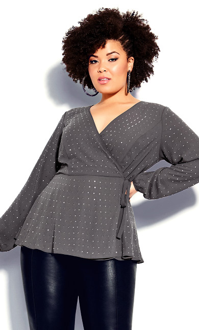 Plus Size Bling Flirt Top - grey