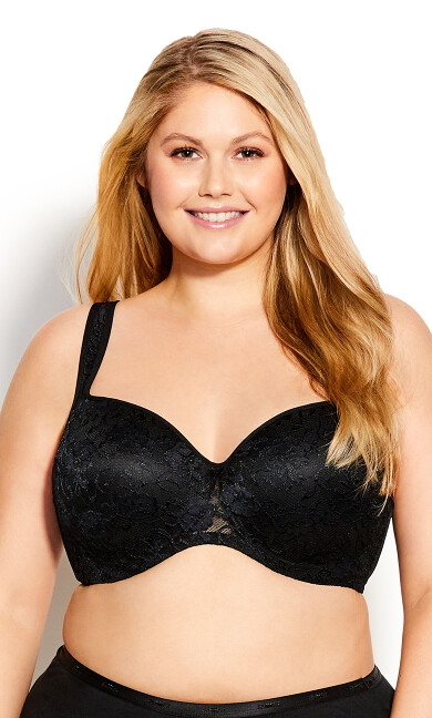 Plus Size Lace Balconette Bra - black