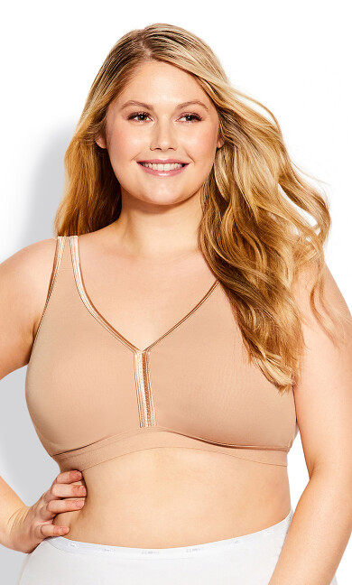 Plus Size Basic Cotton Bra - beige