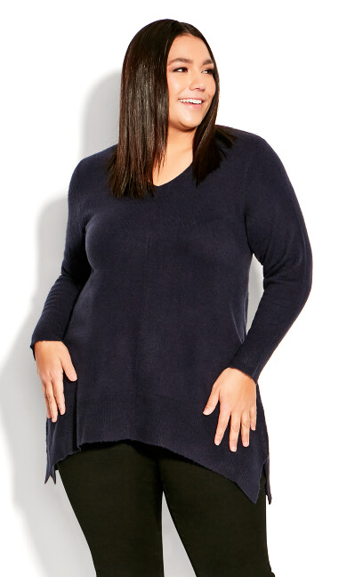 Deep Valley V Neck Sweater - navy 