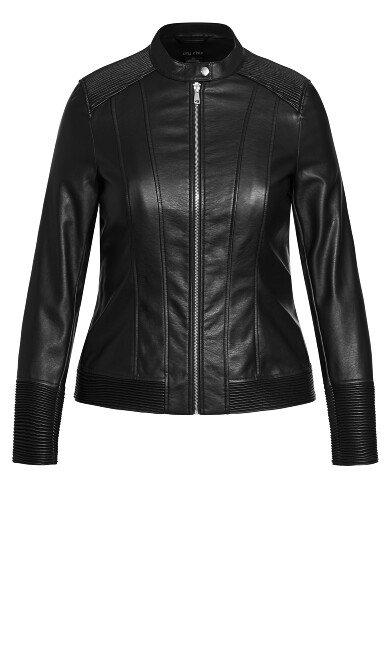 Ribbed Biker Jacket - black