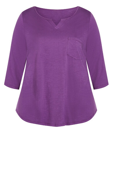 Notch Neck 3/4 Sleeve Plain Tee - deep lilac