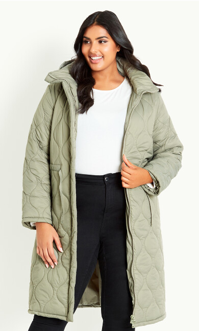 Quilted Hood Coat - green