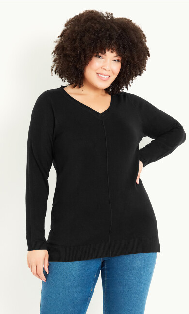 V Neck Sweater - black