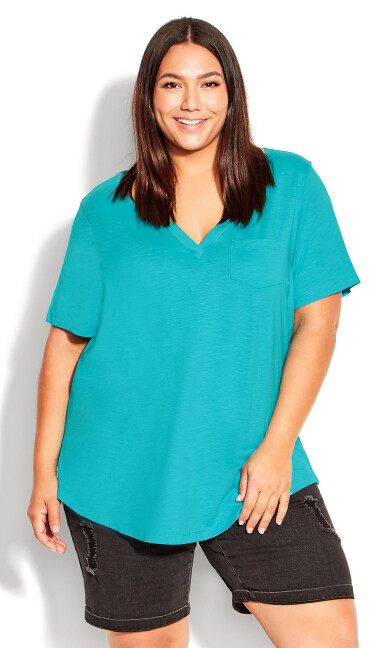 Plus Size Split Neck Top - turquoise