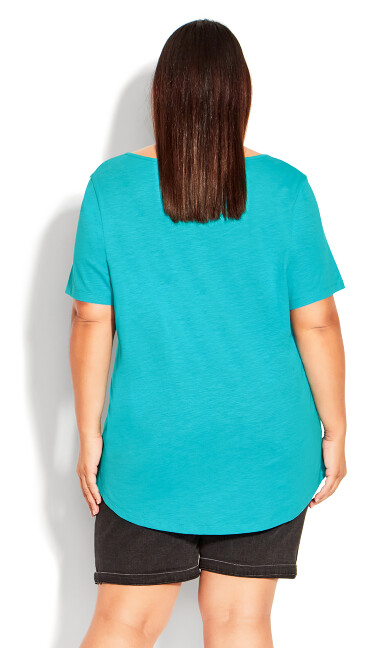 Split Neck Top - turquoise