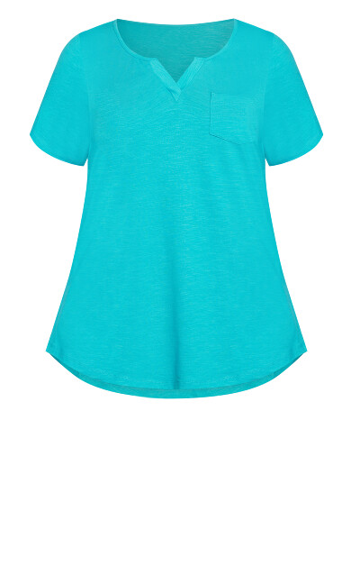 Split Neck Top - turquoise