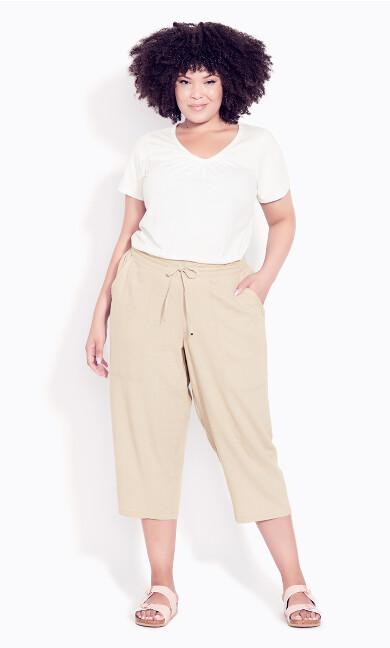 Linen Blend Crop Trouser - stone