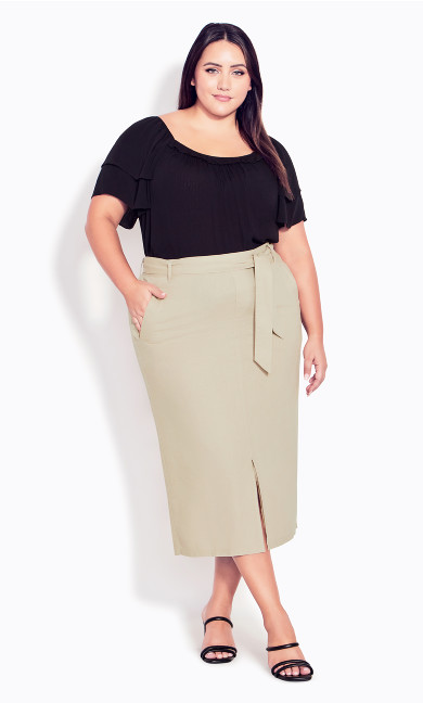 Linen Blend Skirt - stone