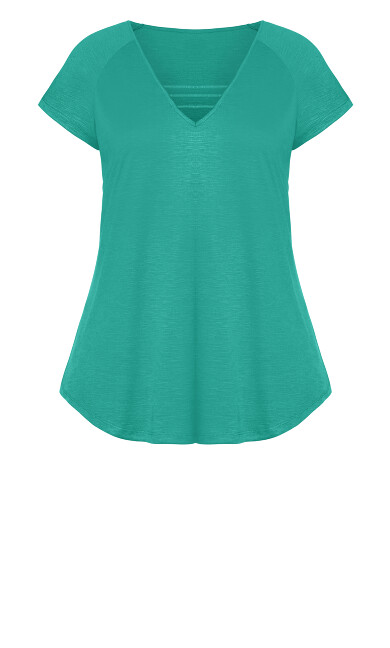 3 Bar V-Neck Top - jade