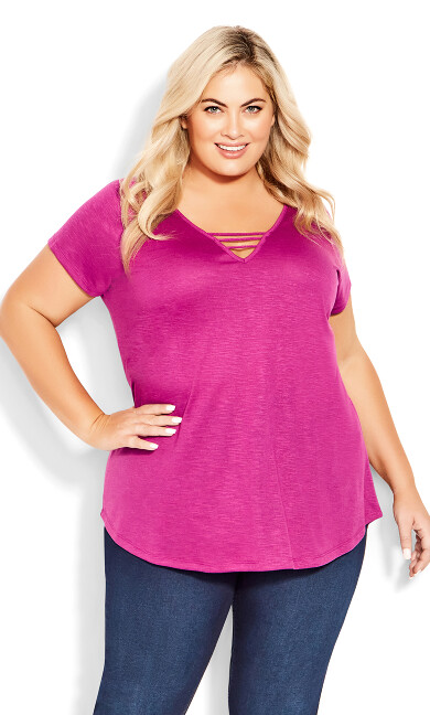 3 Bar V-Neck Top - magenta