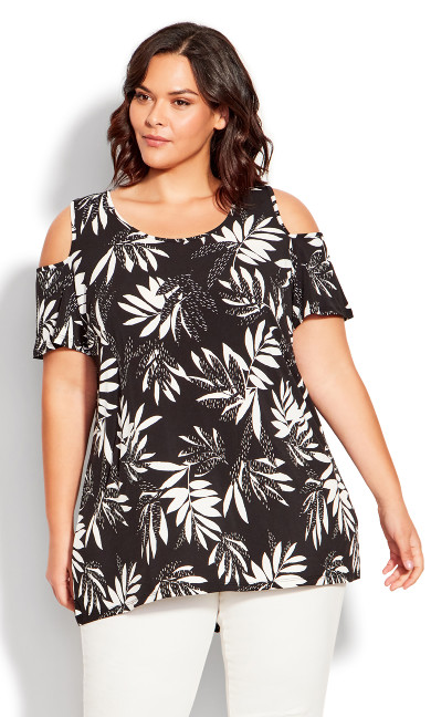 Claire Cold Shoulder Print Tunic - black palm