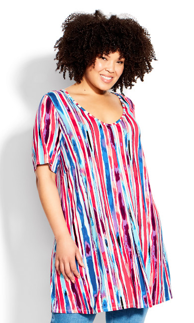 Liv Pleat Print Tunic - berry stripe