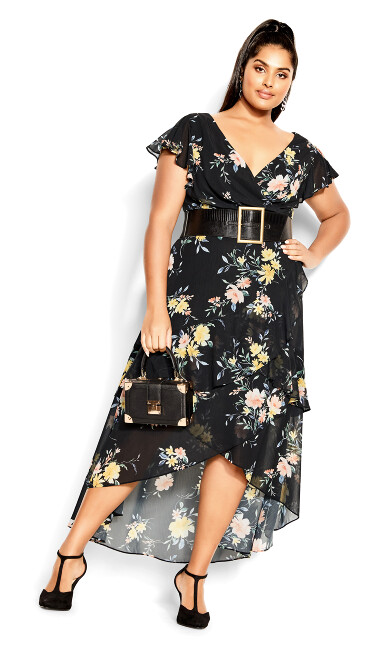 Flirty Tier Print Maxi Dress - black