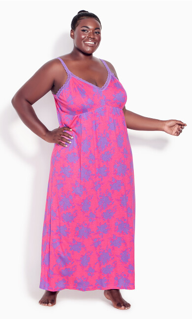 Plus Size Maxi Lace Trim Print