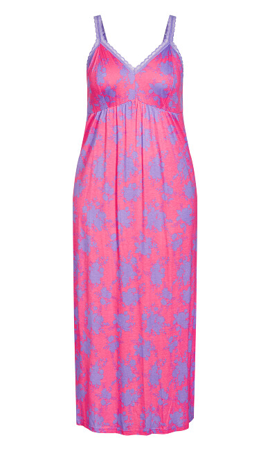 Lace Trim Print Maxi Sleep Dress - fuchsia floral