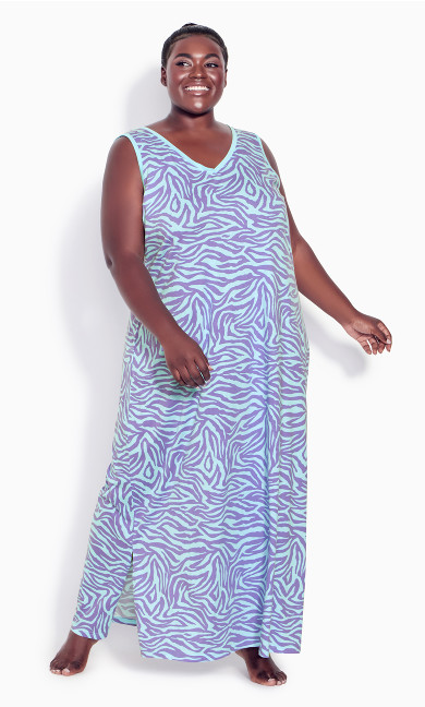 Print Sleeveless Maxi Sleep Dress - zebra