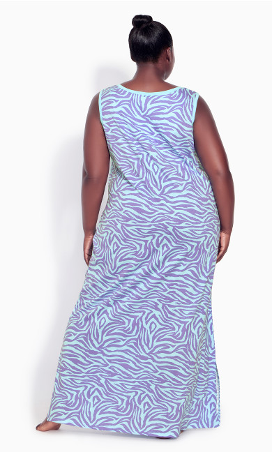 Print Sleeveless Maxi Sleep Dress - zebra