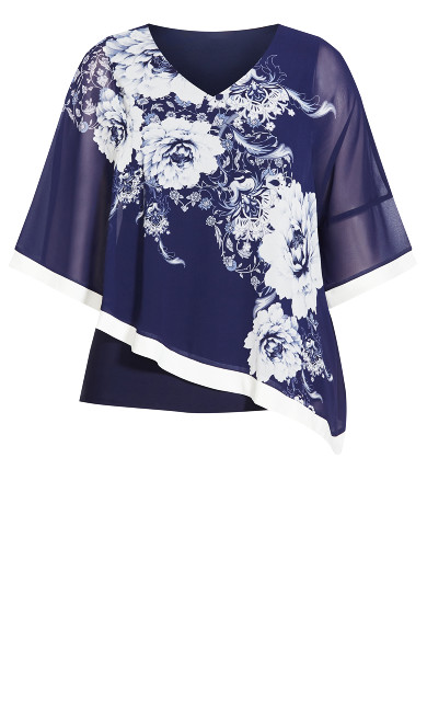 Audrey Overlay Print Top - navy floral