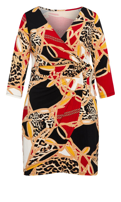 Deanna Wrap Print Dress - red chain