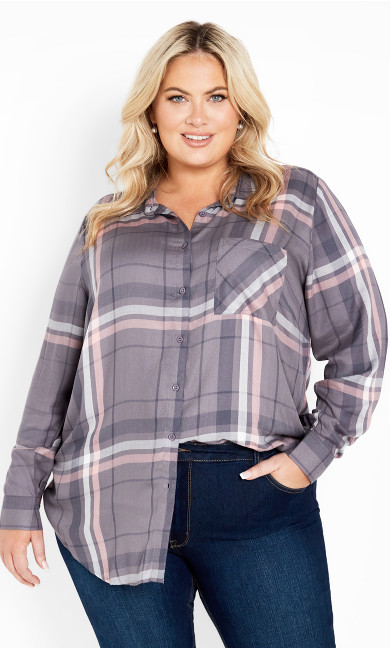 Kylee Check Shirt - gray pink