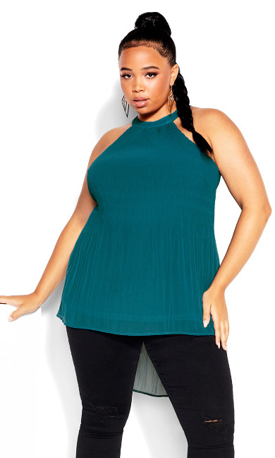 Halter Pleat Top - teal