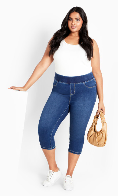 Pull On Cropped Denim Legging - mid wash
