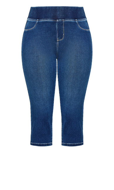 Pull On Cropped Denim Legging - mid wash
