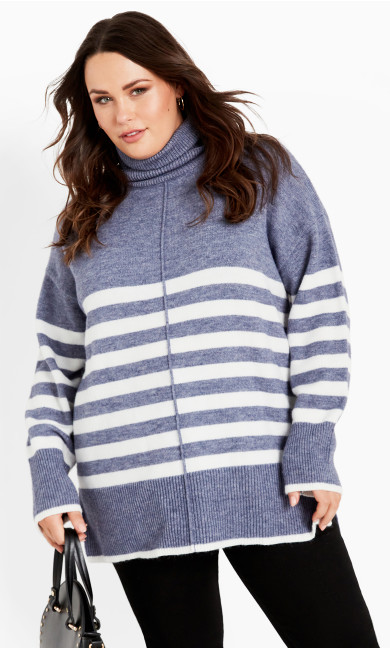 Livvy Roll Neck Stripe Sweater - indigo