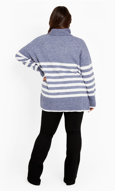 Livvy Roll Neck Stripe Sweater - indigo