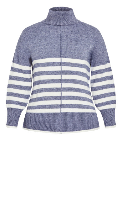 Livvy Roll Neck Stripe Sweater - indigo