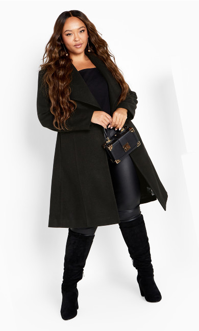 Isla Wrap Waist Tie Coat - black