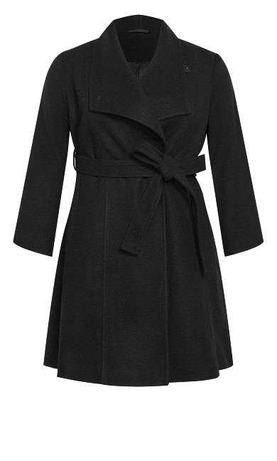 Isla Wrap Waist Tie Coat - black