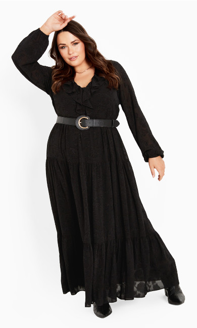 Desi Long Sleeve Ruffle Dress - black