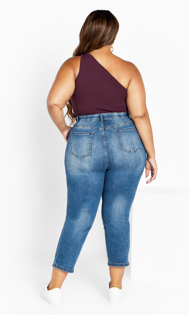 Ella Thick Waistband Ankle Jean - mid wash