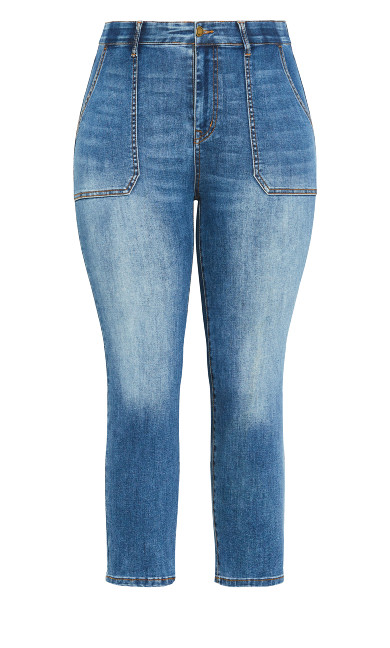 Ella Thick Waistband Ankle Jean - mid wash